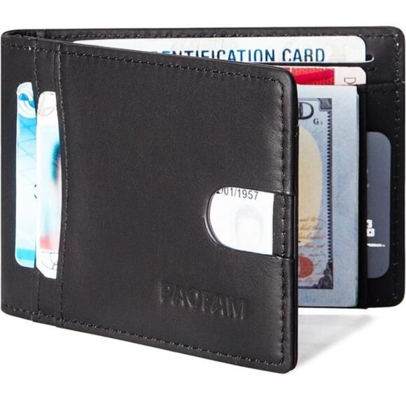 Genuine Leather Blocking Bifold Wallet RFID Protective Credit Card Holder - Picture 6 of 7